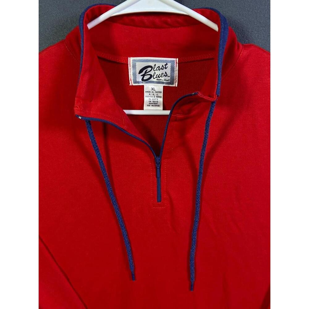 Red Snap Pullover XLarge Vintage 90s Grandma core Embroidered Flower Blast Blues - Picture 2 of 10